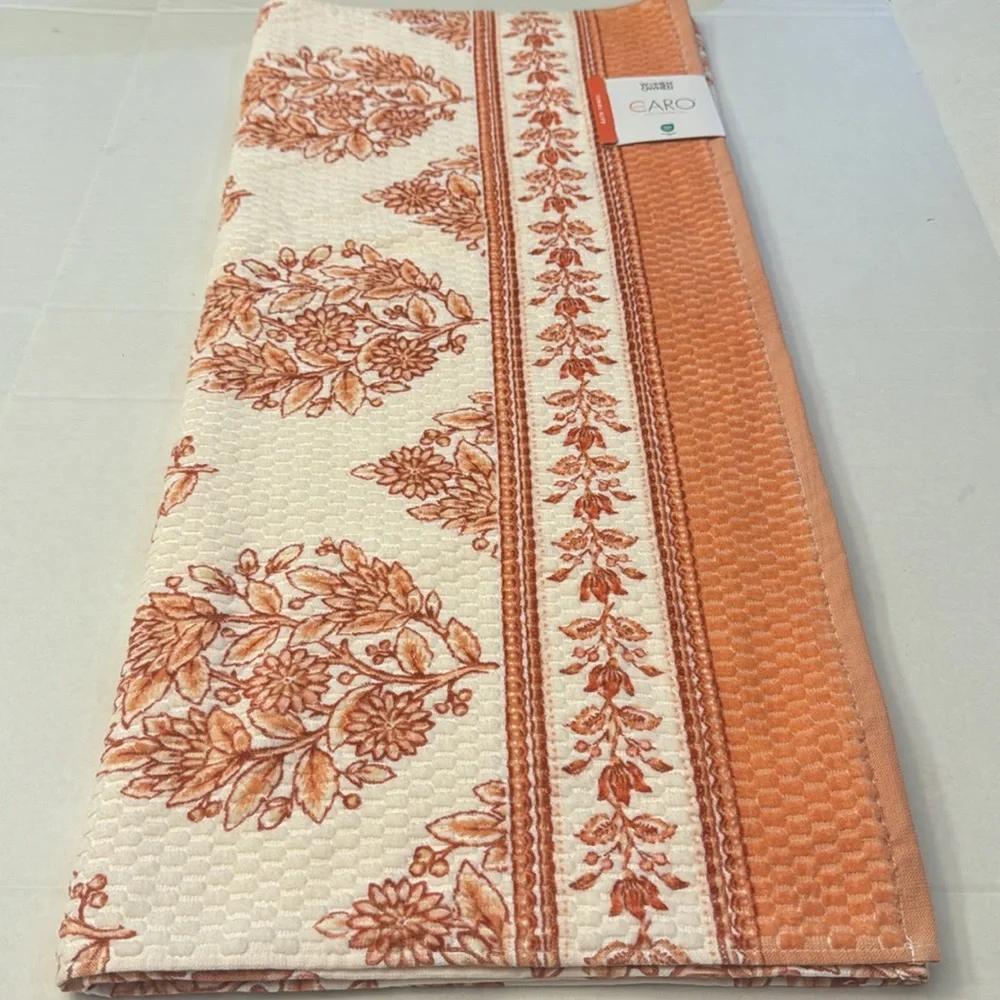 2pc CARO HOME 100% Cotton Printed Velour Bath Towel Set - Coral/Rust/Cream